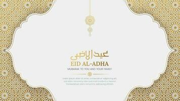 eid Mubarak Weiß und golden islamisch Hintergrund mit dekorativ Ornament Muster vektor