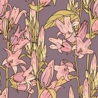 årgång botanisk mönster med lila blåklocka. blommig sömlös skriva ut med blåklocka vektor