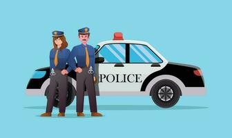Polizei Offizier mit Polizei patrouillieren Auto Vektor Illustration
