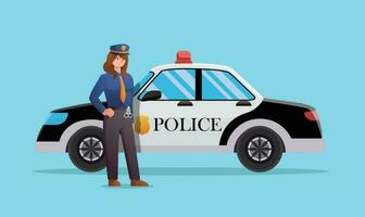 Polizei Offizier mit Polizei patrouillieren Auto Vektor Illustration