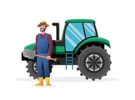 Farmer mit Traktor Wagen. Bauernhof Konzept Vektor Illustration