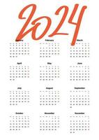 jährlich Kalender 2024 Vorlage auf Weiß Hintergrund. Woche beginnt auf Montag. Typografie Logo 2024. Vektor minimalistisch Kalender Design mit 2024 Beschriftung Text