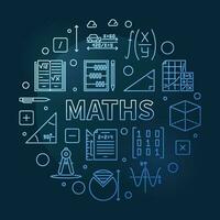 Mathe Konzept Vektor dünn Linie runden Blau Banner. Mathematik Illustration