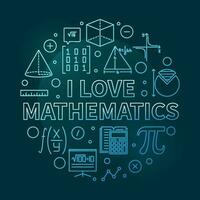 jag kärlek matematik begrepp vektor tunn linje runda färgad baner - skola matematik illustration