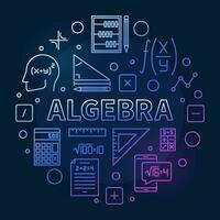 Algebra Konzept dünn Linie runden farbig Banner - - Vektor Illustration