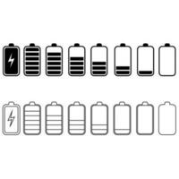 batteri ikon vektor uppsättning. laddning illustration tecken samling. batteri kapacitet symbol.