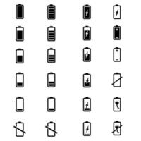 Batterie Symbole Vektor Satz. Telefon aufladen Niveau Illustration Zeichen Sammlung. ui Design Elemente von Batterie Prozentsatz.