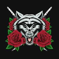 Wolf Kopf und Rose Vektor Zeichnung