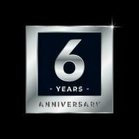 sechs Jahre Jahrestag Feier Luxus schwarz und Silber Logo Emblem isoliert Vektor