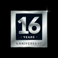 Sechszehn Jahre Jahrestag Feier Luxus schwarz und Silber Logo Emblem isoliert Vektor