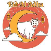 eid al Adha, Halbmond Mond und Kuh vektor