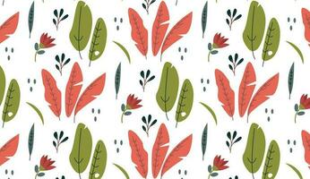 Vektor Muster mit tropisch Pflanze und Blumen auf das Weiß Hintergrund