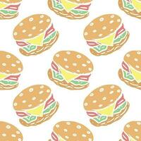 nahtlos Burger Muster. gezeichnet Hamburger Hintergrund. Gekritzel Vektor Hamburger Illustration