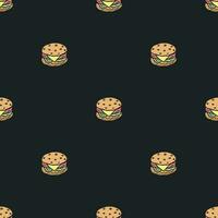 sömlös burger mönster. dragen hamburgare bakgrund. klotter vektor hamburgare illustration