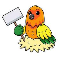 süß Sonne conure Papagei Karikatur halten leer Zeichen vektor