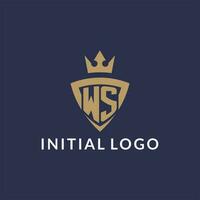 ws Logo mit Schild und Krone, Monogramm Initiale Logo Stil vektor