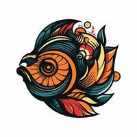 en färgrik fisk med en skön blomma illustration, perfekt för en logotyp design eller dekoration. vektor