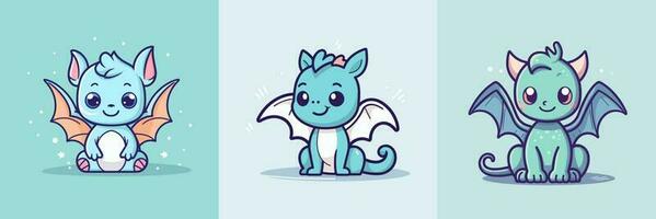 süß Baby Drachen kawaii Chibi Karikatur einstellen Sammlung Illustration vektor