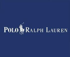 Polo ralph Lauren Marke Logo mit Name Weiß Symbol Kleider Design Symbol abstrakt Vektor Illustration mit Blau Hintergrund
