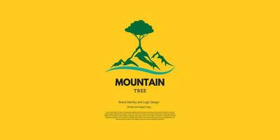 berg träd logotyp design för äventyr gemenskap eller t-shirt design vektor