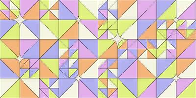 y2k estetisk bakgrund. abstrakt vektor geometrisk mönster i psychedelic färger med trianglar, rader och stjärnor. trendig webb baner design