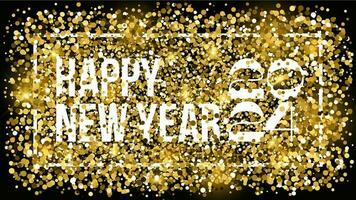 2024 glücklich Neu Jahr abstrakt glänzend Gold Hintergrund Design. golden funkeln auf schwarz Hintergrund. Luxus festlich Vorlage zum Gruß Karte, Banner, Poster. elegant Gold Text mit Beleuchtung vektor