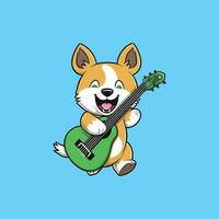 süß Corgi spielen Gitarre Karikatur Vektor Illustration