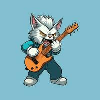 süß Katze Felsen Star spielen Gitarre Illustration vektor