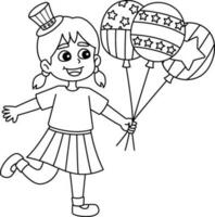 4:e av juli flicka innehav ballonger isolerat vektor