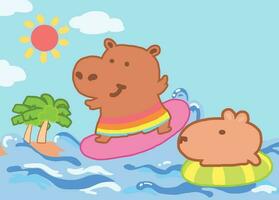 flodhäst och capybara på de strand. vektor