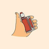 hand innehav orange vape mod, e cigarett, illustration vektor