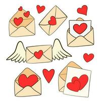 Liebe Briefe und Herzen. einstellen von Valentinstag Tag eben Symbole vektor