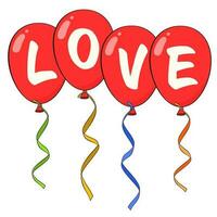 rot Luftballons mit bunt Bänder und Wort Liebe. Valentinstag Tag vektor