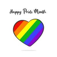Lycklig stolthet månad text med hjärta i färger av regnbåge flagga. HBTQ. tecknad serie vektor