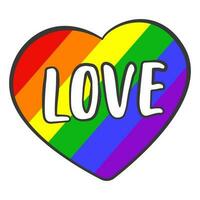 HBTQ ord kärlek i hjärta i färger av regnbåge flagga vektor