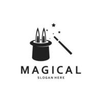 Zauberer Hut und Magie Zauberstab Logo Vorlage vektor