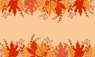 Rosa Eiche und Gelb Ahorn Blätter, Geäst und Beeren Herbst Hintergrund. Vektor Illustration