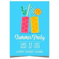 sommar fest affisch med två glasögon av uppfriskande cocktails, citronsaft eller soda. vektor illustration design för tropisk och exotisk fest lämplig för sommar semester, Semester eller avkopplande helgen.