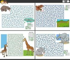 labyrint spel aktiviteter uppsättning med tecknad serie djur- tecken vektor