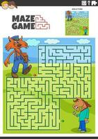 labyrint spel aktivitet med tecknad serie brevbärare räv och häst vektor