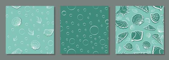 sömlös mönster uppsättning med skal. vektor illustration. hav klumpar sömlös mönster. tropisk under vattnet värld.