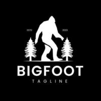 Bigfoot Gehen Silhouette Vektor Design Baum Symbol retro Jahrgang Vektor Illustration. schwarz Hintergrund