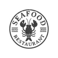 retro Jahrgang Meeresfrüchte Logo zum Restaurant mit Hummer Silhouette Vektor Briefmarke