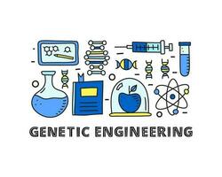 Gruppe von Gekritzel farbig genetisch Ingenieurwesen Symbole. vektor