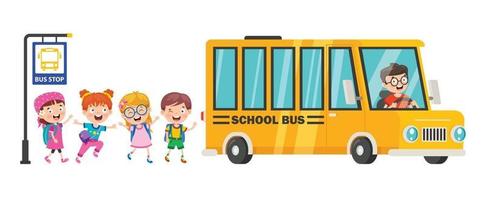 glückliche Kinder und Schulbus vektor