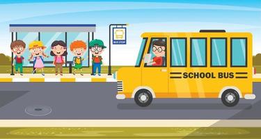 glada barn och skolbuss vektor