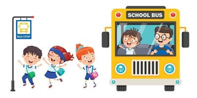 glada barn och skolbuss vektor