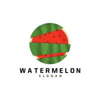 vattenmelon logotyp, färsk röd frukt jordbrukare bruka vektor, vattenmelon juice mall illustration design vektor