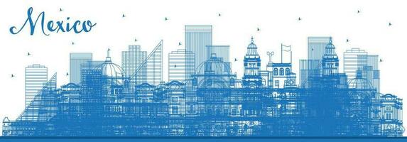 Gliederung Mexiko Stadt Horizont mit Blau Gebäude. Mexiko Stadtbild mit Sehenswürdigkeiten. vektor