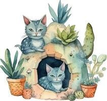 Katzen im ein Kaktus Haus Illustration vektor